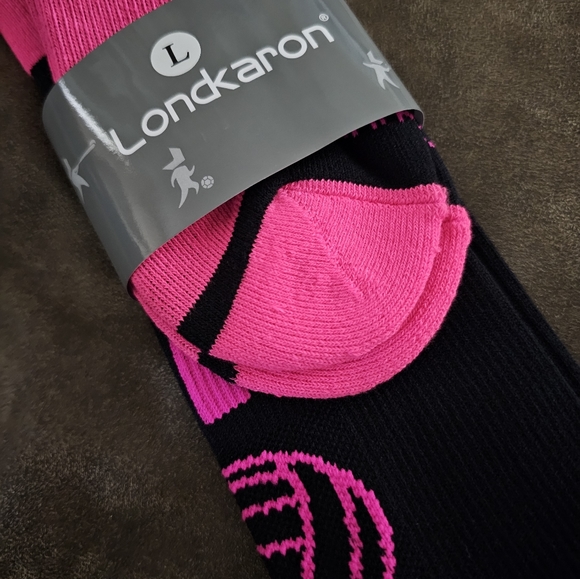 🏐 Mid-Calf Crew Socks, Volleyball Logo - Large (Black/Neon Pink) - Picture 4 of 4
